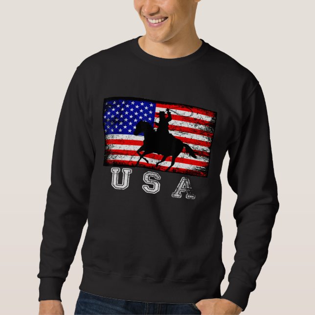 Distress American Flagga Horse 5 Lång Ärmad Tröja (Framsida)