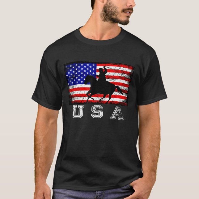Distress American Flagga Horse 5 T Shirt (Framsida)