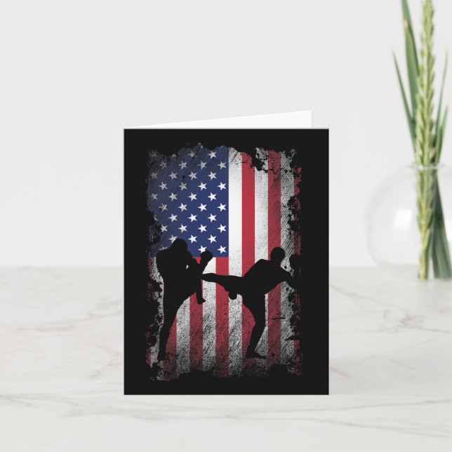 Distress American Flagga Kick Boxing Usa Patriotic Kort (Framsida)