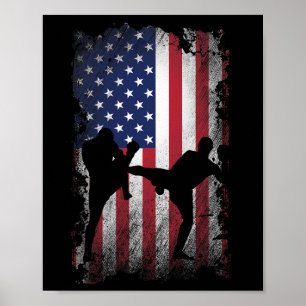 Distress American Flagga Kick Boxing Usa Patriotic Poster