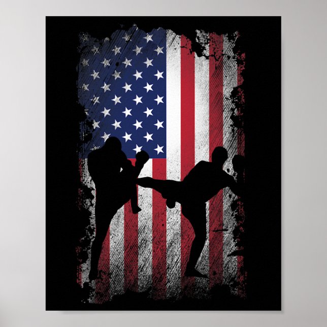 Distress American Flagga Kick Boxing Usa Patriotic Poster (Framsidan)
