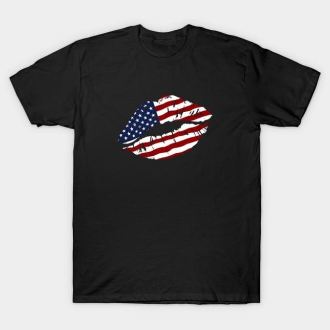 Distress American Flagga Läppar T Shirt (Skapare uppladdad)