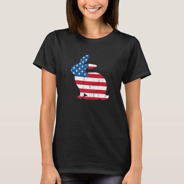 Distress American Flagga Patriotic Bunny Graphic E T Shirt (Framsida)