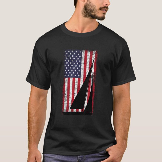 Distress American Flagga Sailing T Shirt (Framsida)