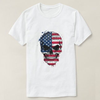 Distress American Flagga Skull T Shirt