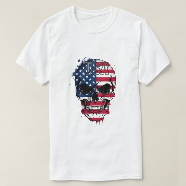 Distress American Flagga Skull T Shirt (Design framsida)