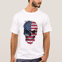 Distress American Flagga Skull T Shirt