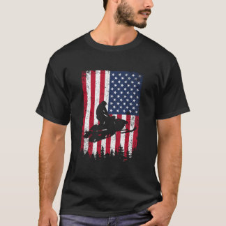 Distress American Flagga Snowmobiling Snowmobile S T Shirt