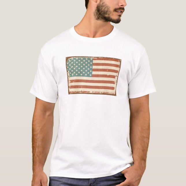 Distress American Flagga T-Shirt (Framsida)