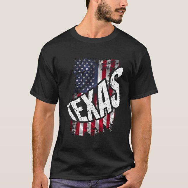 Distress American Flagga Texas T Shirt (Framsida)