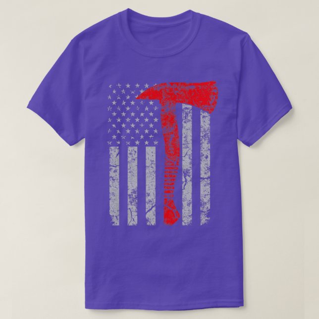 Distress American Patriot Red Line Ax Firematch T Shirt (Design framsida)
