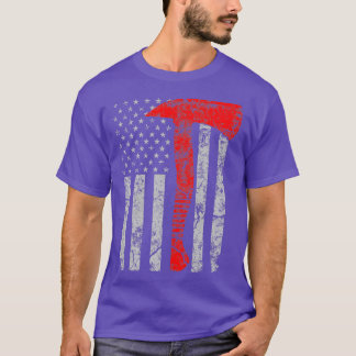 Distress American Patriot Red Line Ax Firematch T Shirt