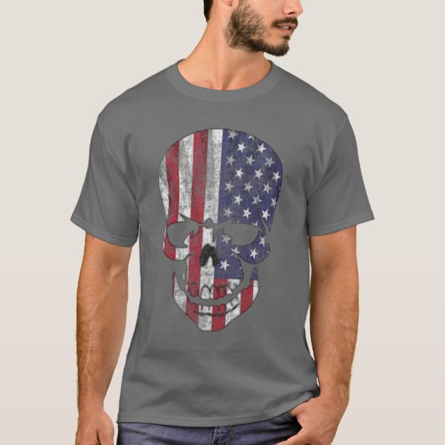 Distress American Skull Tee Shirt (Framsida)