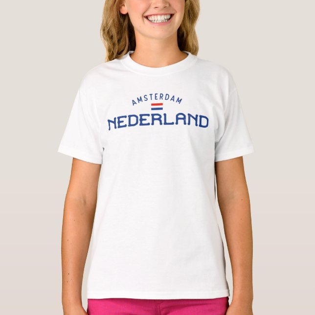Distress Amsterdam Nederland (Nederländerna Girls) T Shirt (Framsida)