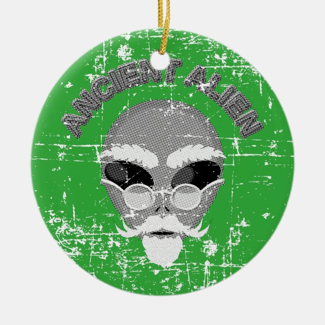 Distress Ancient Alien Head Julgransprydnad Keramik (Framsidan)