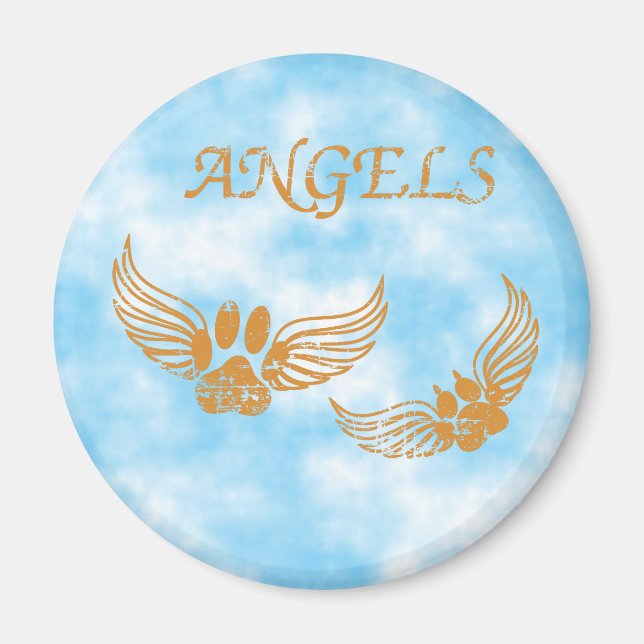 Distress Angel Pet Tassar Blå himmel Magnet (Framsidan)