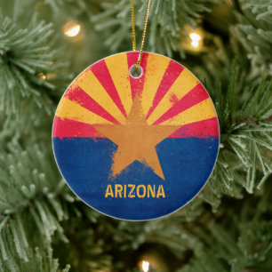 Distress Arizona Statlig flagga Julgransprydnad Keramik