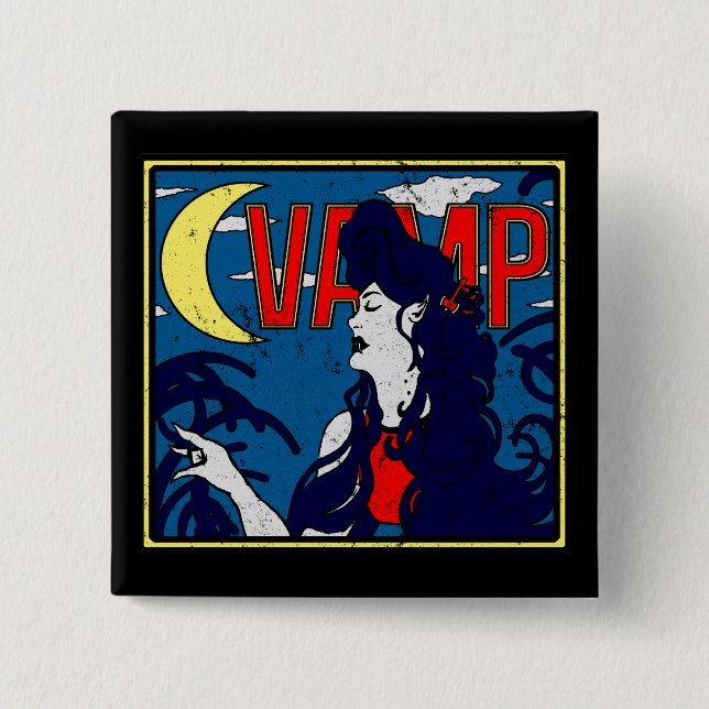 Distress Art nouveau Vampire Sten Guitar Queen Knapp (Framsida)