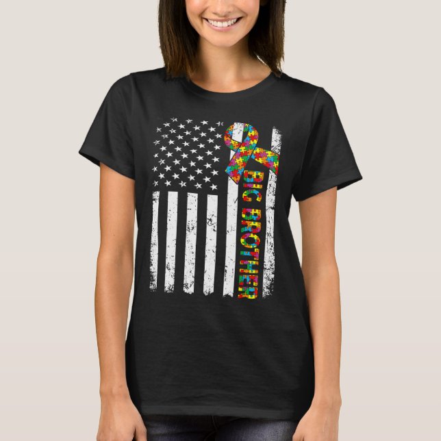 Distress Autism Big Brother American Flagga Family T Shirt (Framsida)