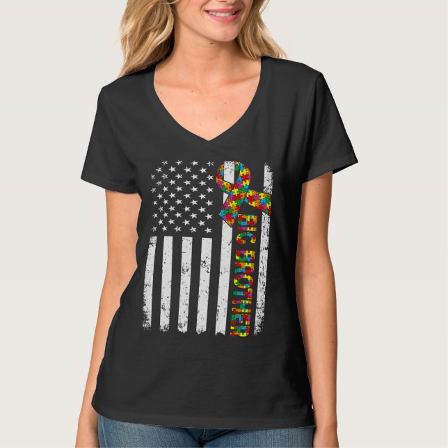 Distress Autism Big Brother American Flagga Family T Shirt (Framsida)
