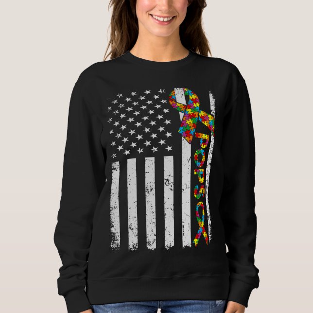 Distress Autism Pops American Flagga Family Matchi T Shirt (Framsida)