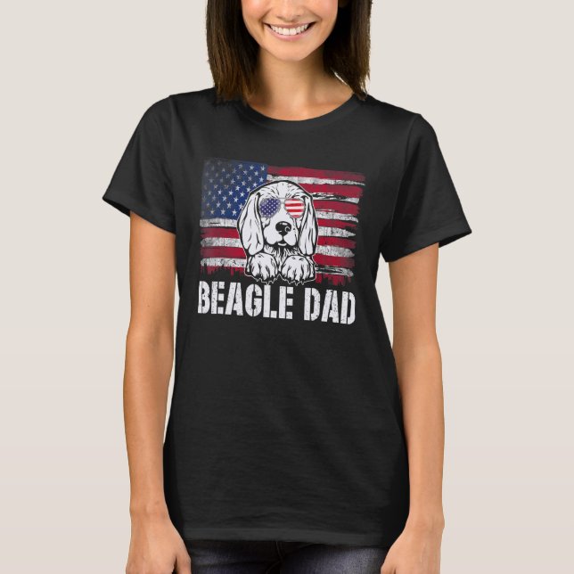 Distress Beagle Pappa USA flagga Fars dag T Shirt (Framsida)