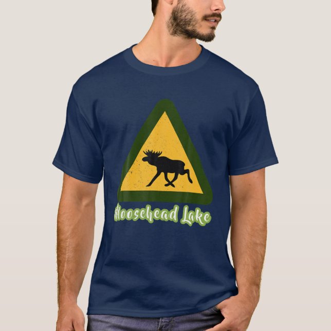 Distress Besök Maine Moosehead Sjö Moose Crossi T Shirt (Framsida)