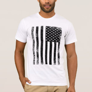Distress Black and White American Flagga T Shirt