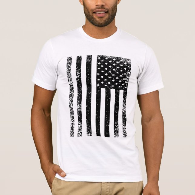 Distress Black and White American Flagga T Shirt (Framsida)