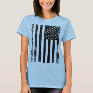 Distress Black and White American Flagga Tee
