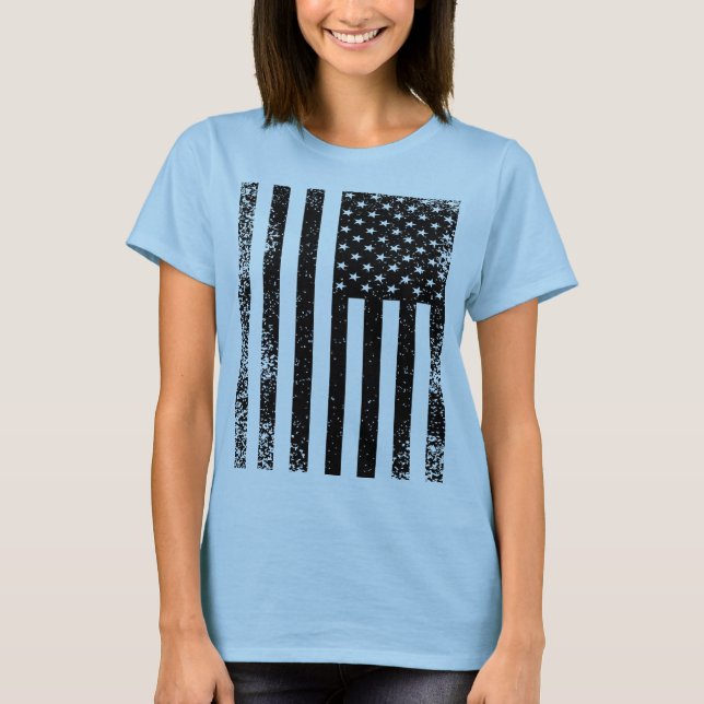 Distress Black and White American Flagga Tee (Framsida)
