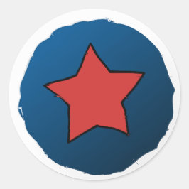 Distress Blue Circle med Red Star 4:e juli Runt Klistermärke