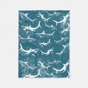 Distress Blue Shark Mönster Fleecefilt