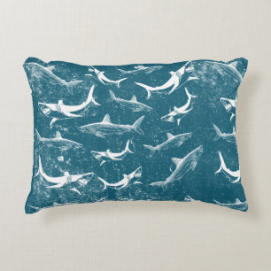 Distress Blue Shark Mönster Prydnadskudde