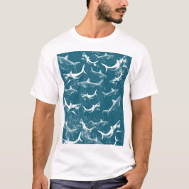 Distress Blue Shark Mönster T Shirt