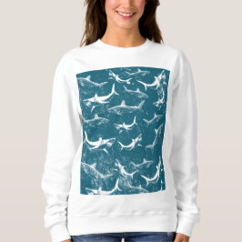 Distress Blue Shark Mönster T Shirt