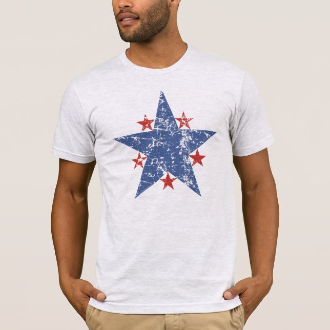 Distress Blue Star Red America Old glory USA Art T Shirt (Framsida)