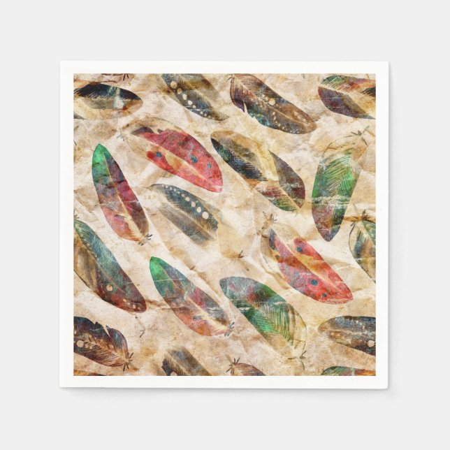 Distress Boho Feathers Mönster Pappersservett (Framsidan)