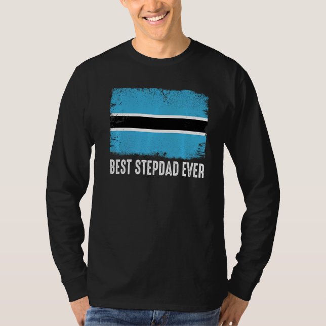 Distress Botswana Flagga Best Stepdad All Family T Shirt (Framsida)