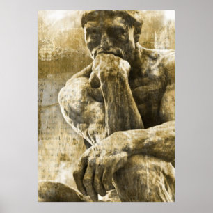 Distress bronze statue Auguste Rodin the thinker Poster