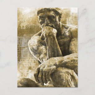 Distress bronze statue Auguste Rodin the thinker Vykort