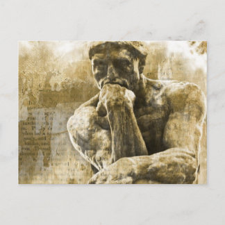 Distress bronze statue Auguste Rodin the thinker Vykort