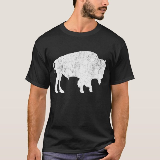Distress Buffalo Retro Bison Animal Lover Shirt T Shirt (Framsida)