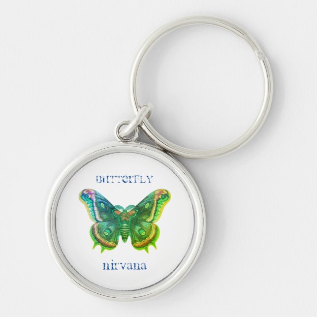 Distress Butterfly Nirvana Keychain Rund Silverfärgad Nyckelring (Framsidan)