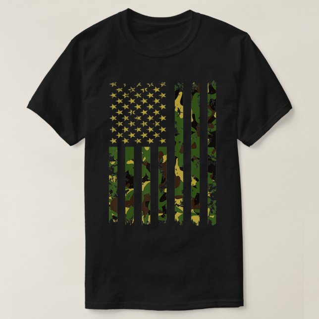 Distress Camo American Flagga USA Milie Camoue T Shirt (Design framsida)