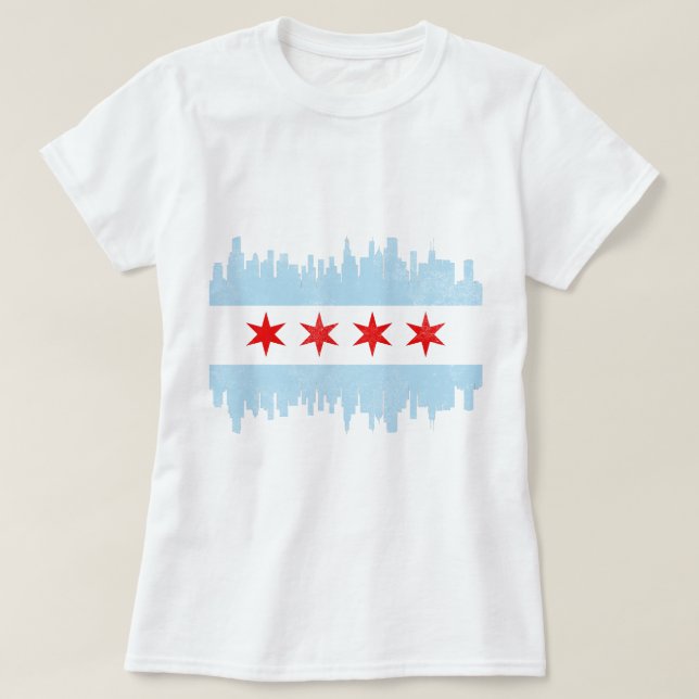 Distress Chicago Skyline Flagga Tröja (Design framsida)
