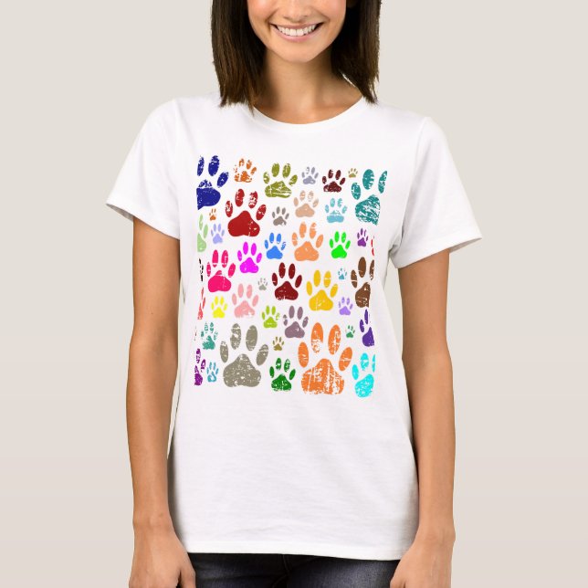 Distress Colorful Hund Tass avtryck T-shirt (Framsida)