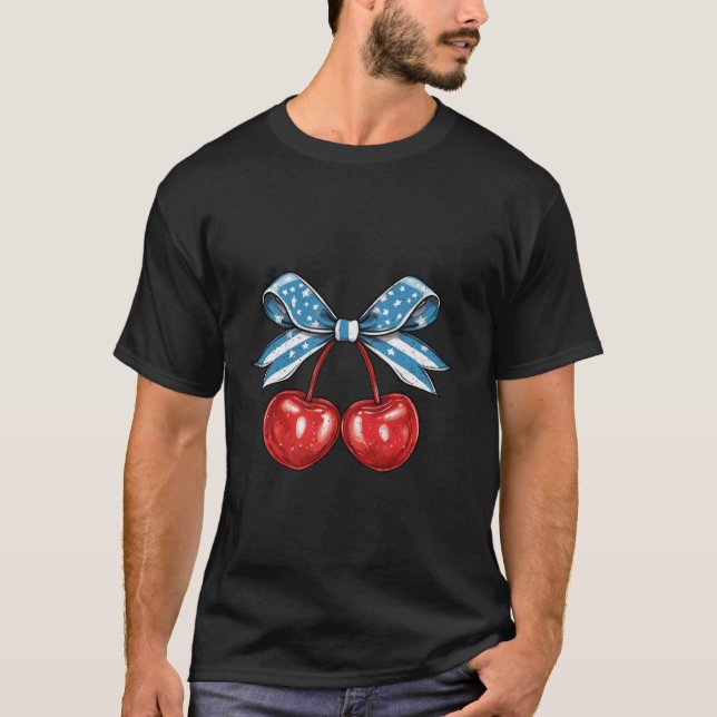 Distress Coquette Bow Simple Rosa 4:e juli Cu T Shirt (Framsida)