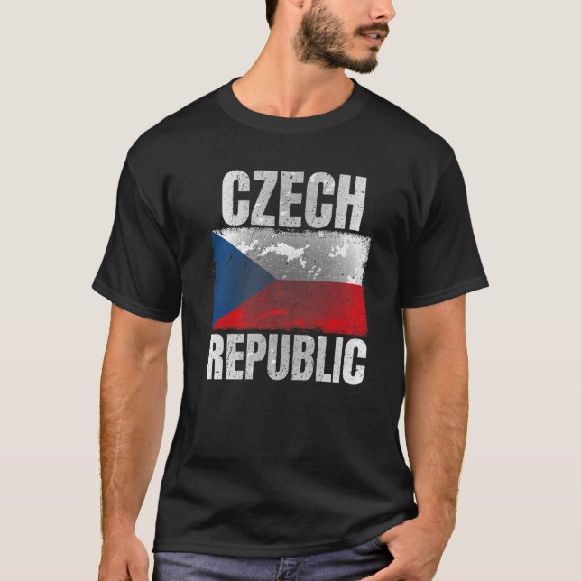 Distress Czech Republic Flagga Graphic För manar W T Shirt (Framsida)