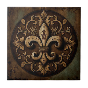 Distress Decorative Fleur De Lis Kakelplatta
